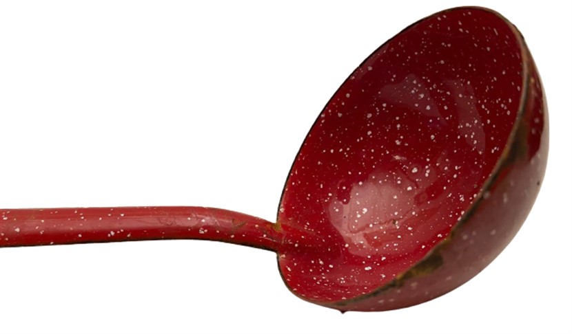 1950 ÜCLÜ KIRMIZI  BEYAZ PUANLI EMAYE SÜZGEÇLİ KAŞIK  KEPÇE  KAŞIK  MUTFAK SETİ COK TEMİZ