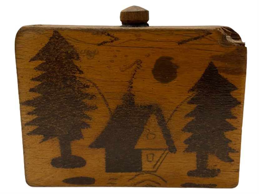 1940 AHŞAP AÇINCA İÇİNDEN CİVİLİ YILAN ÇIKAN ÜZERİ RESİMLİ ŞAKA OYUNCAĞI