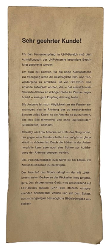 1960 GERMENY GRUNDİG UHF DIŞ MEKAN DA TAKILARAK KULLANILAN LAMBALI RADYO ANTENİ
