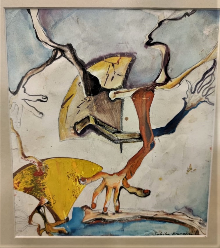 SABİHA ERENGÖNÜL ORJİNAL  İMZALI KARIŞIK TEKNİK  CALIŞMASI (1941-1982) 32 x 30 CERCEVELİ