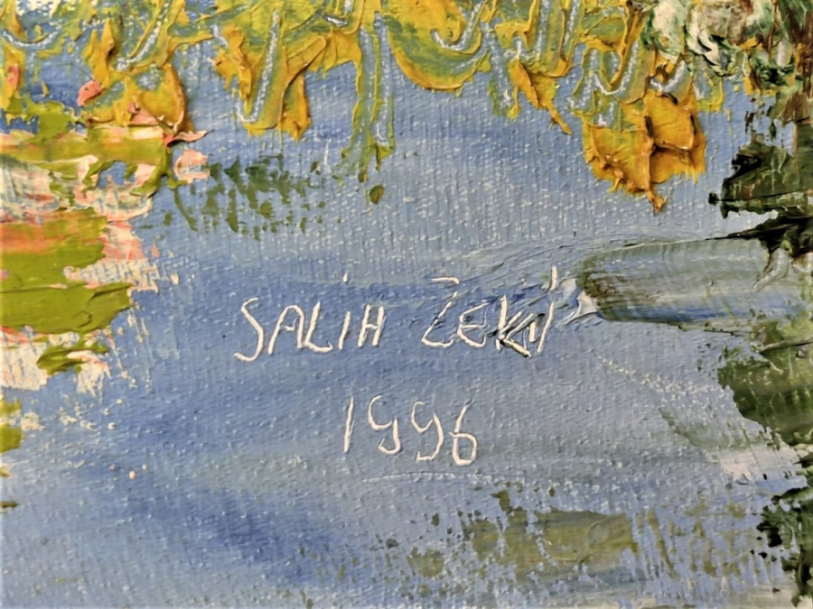 SALİH  ZEKİ 1996 TARİHLİ VE İMZALI YAGLI BOYA ESER IRMAK KENARINDA CAMAŞIR YIKAYANLAR KONULU 