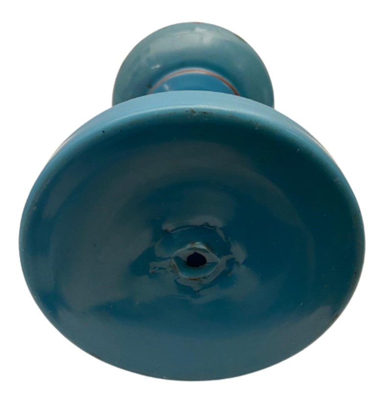 1900 OSMANLI MAVİ KOPARMA OPALİN ÜZERİ EL BOYAMA GAZ LAMBASI