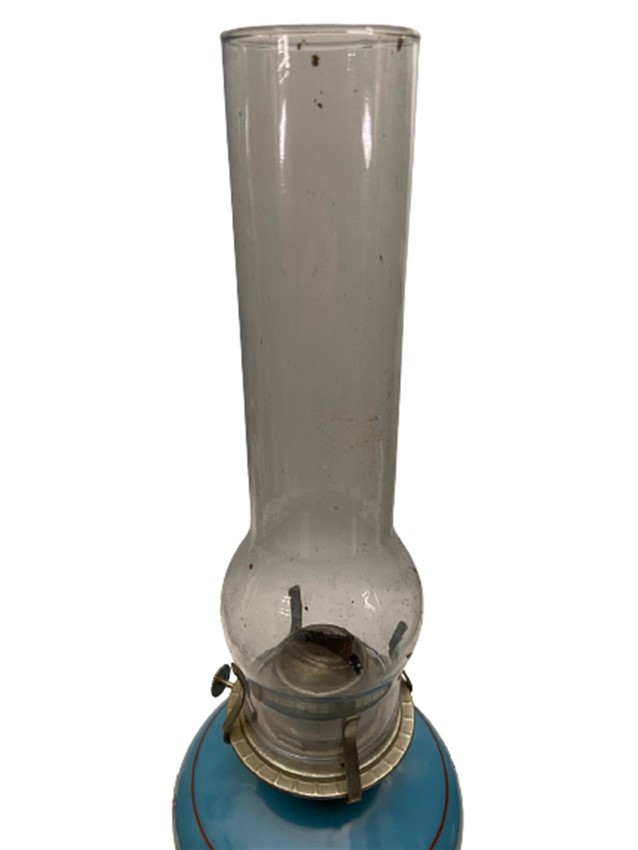 1900 OSMANLI MAVİ KOPARMA OPALİN ÜZERİ EL BOYAMA GAZ LAMBASI