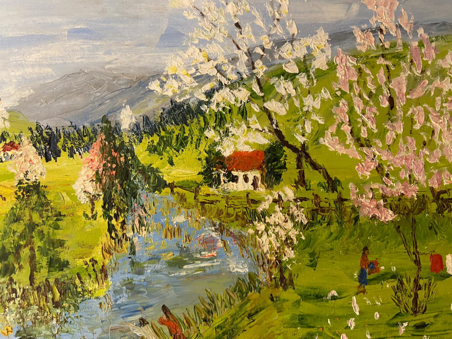 SALİH  ZEKİ 1996 TARİHLİ VE İMZALI YAGLI BOYA ESER IRMAK KENARINDA CAMAŞIR YIKAYANLAR KONULU 