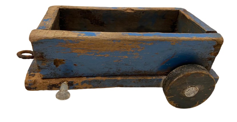 1950 EL YAPIMI AHŞAP OYUNCAK LOKOMATİF VE TEK YÜK VAGONLU TREN