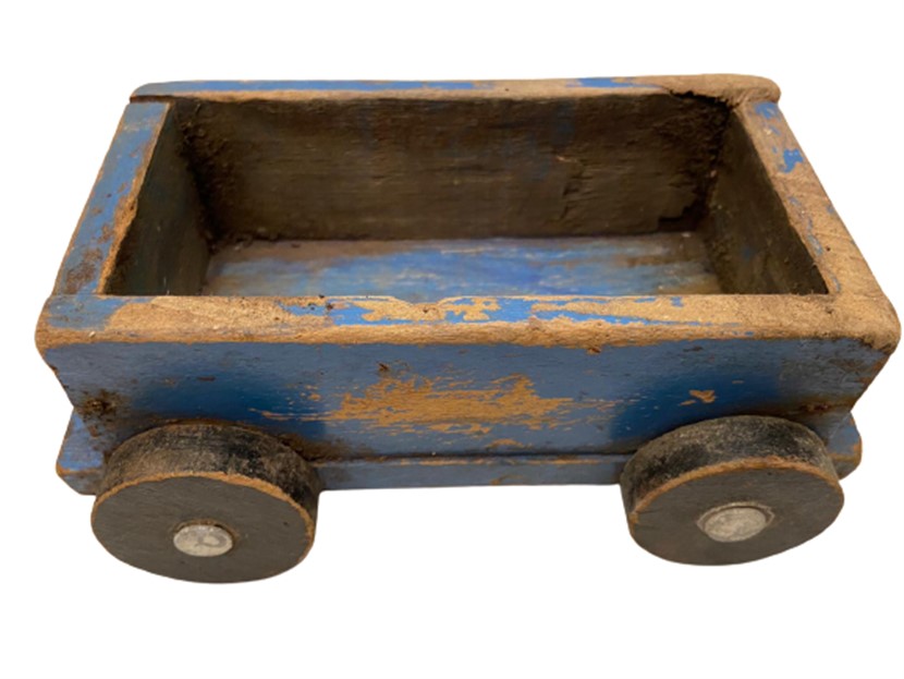 1950 EL YAPIMI AHŞAP OYUNCAK LOKOMATİF VE TEK YÜK VAGONLU TREN