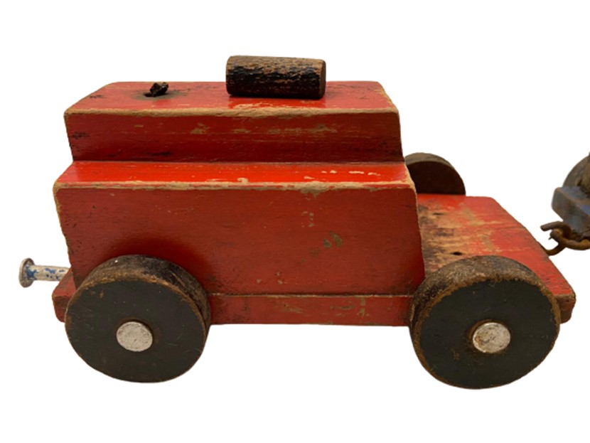 1950 EL YAPIMI AHŞAP OYUNCAK LOKOMATİF VE TEK YÜK VAGONLU TREN