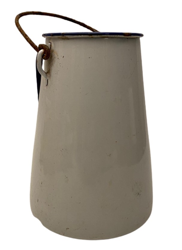 İSVEÇ KOCKUMS DAMGALI BEYAZ LACİVER KENARLI CİFT KUPLU EMAYE SÜRAHİ