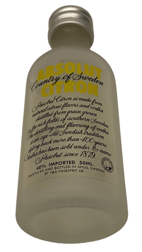 ABSOLUT CITRON VODKA 50 ML MİNYATÜR İÇKİ VOTKA ŞİŞESİ KAPAGI ACILMAMIŞ DOLU KOLEKSİYON