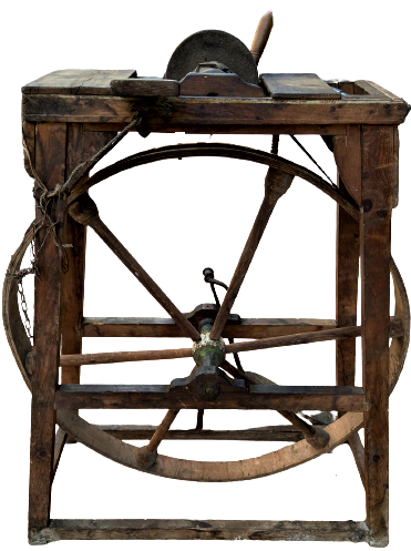 1910 OSMANLI SEYYAR BİLEVCİ SIRTTA TAŞINAN GEZİCİ BİLEV TEZGAHI TAMAMI AHŞAP MEKANİK  BİLEV TAŞ CARKLI EL YAPIM BİLEVCİ TEZGAHI