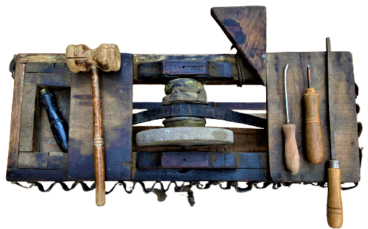 1910 OSMANLI SEYYAR BİLEVCİ SIRTTA TAŞINAN GEZİCİ BİLEV TEZGAHI TAMAMI AHŞAP MEKANİK  BİLEV TAŞ CARKLI EL YAPIM BİLEVCİ TEZGAHI