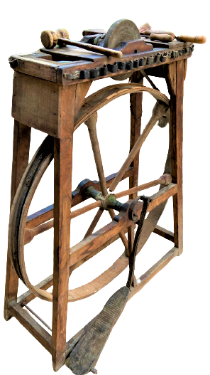 1910 OSMANLI SEYYAR BİLEVCİ SIRTTA TAŞINAN GEZİCİ BİLEV TEZGAHI TAMAMI AHŞAP MEKANİK  BİLEV TAŞ CARKLI EL YAPIM BİLEVCİ TEZGAHI