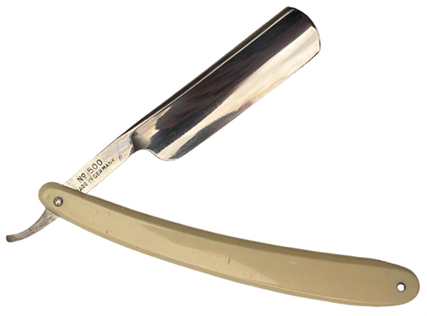 1950 ORİJİNAL KENDİ KUTUSUNDA KULLANILMAMIŞ 0 EXTRA HOLLOW GROUND FULLY WARRANTED BEYAZ BAKALİT SAPLI USTURA