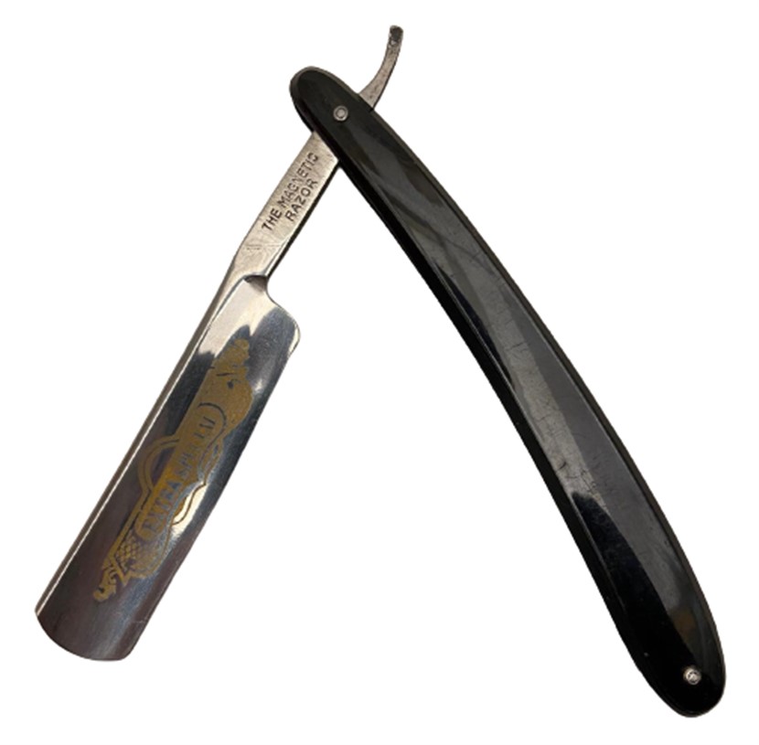 1950 ORİJİNAL KENDİ KUTUSUNDA KULLANILMAMIŞ 0  EXTRA HOLLOW GROUND FULLY WARRANTED SİYAH BAKALİT SAPLI USTURA