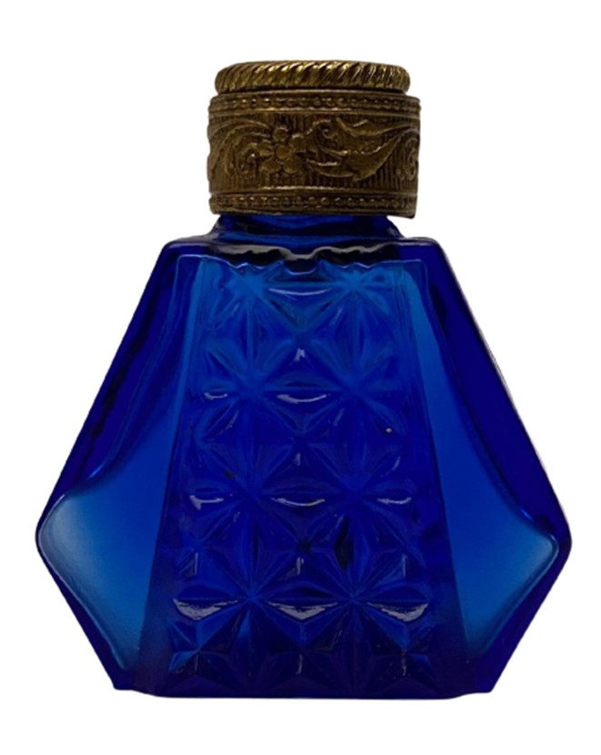 MAVİ KOBALT CAM İŞLEMELİ METAL KAPAKLI SURME CUBUKLU MİNYATÜR BOY KOKU ŞİŞESİ