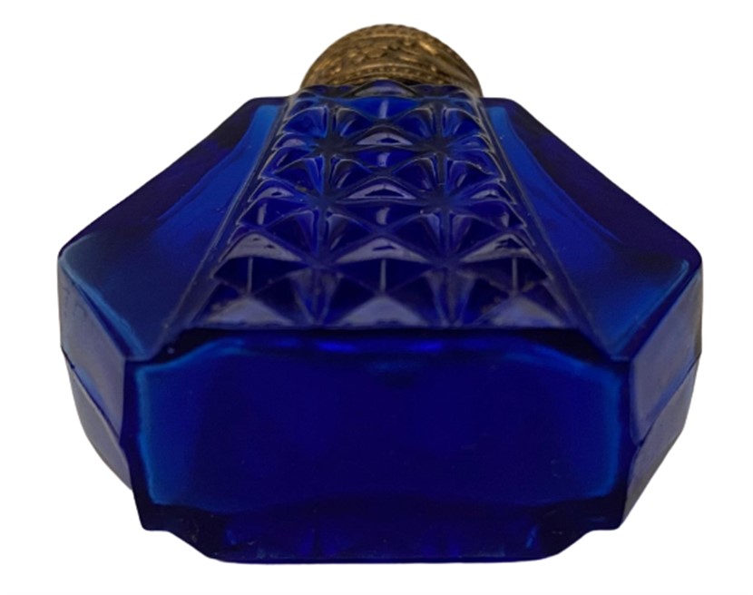 MAVİ KOBALT CAM İŞLEMELİ METAL KAPAKLI SURME CUBUKLU MİNYATÜR BOY KOKU ŞİŞESİ