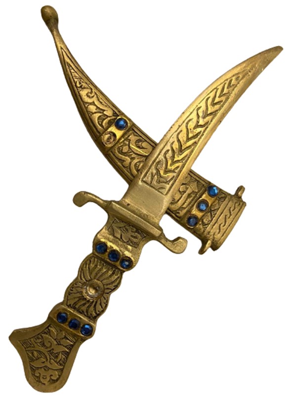 PİRİNÇ ÜZERİ TAŞLARLA SÜSLENMİŞ ÜZERİ İŞLEMELİ TURİSTİK AMAÇLA YAPILMIŞ KINLI HANÇER