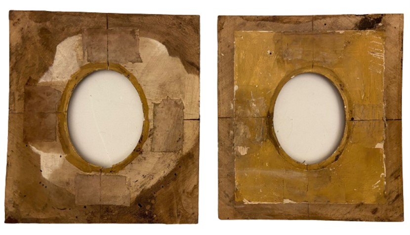 OSMANLI EL YAPIMI ALÇI ÜZERİ ALTIN VARAK YALDIZ KABARTMA İŞLEMELİ ÇİFT ÇERÇEVE