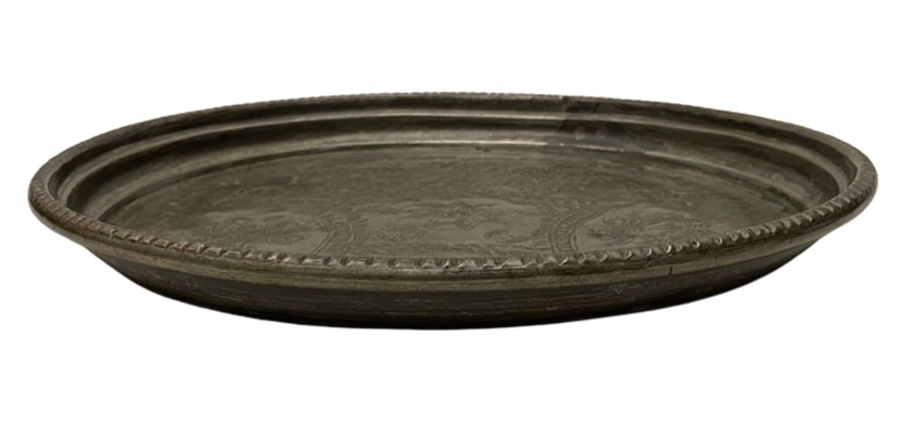 1950 ÜZERİ KOMPLE USTA KALEM İŞLEMELİ DAMGALI BAKIR KAHVE İKRAM İCİN KULLANILAN TEPSİ 