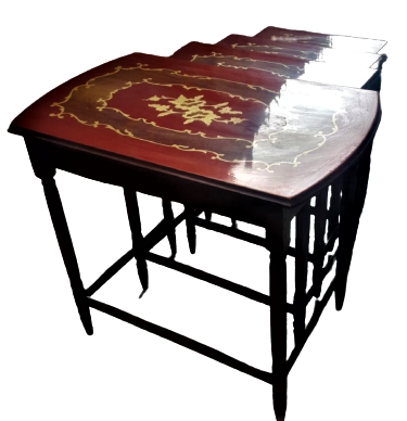 1970 CEVİZ AYAKLAR MASİF ÜZERİ MARKUTERİ EL İŞCİLİKLİ  CİCEK DESEN  İŞCİLİKLİ  DÖRTLÜ İÇ İÇE GECME ZİGON SEHBA