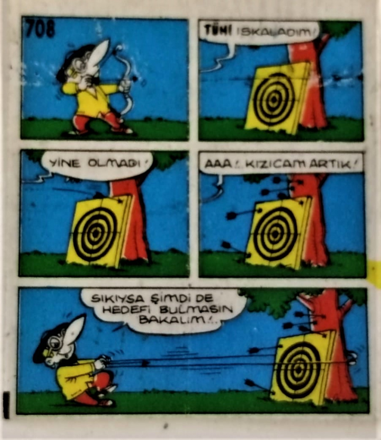  TİPİTİP SAKIZ VE CİKLET İÇERSİNDEN CIKAN YAĞLI KAGIT TÜRÜNDE RENKLİ TİFDRUK BASKI İLE KONULU MİZANSEN KARİKATÜR