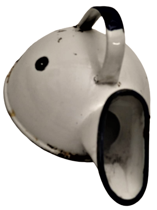 1940 EMAYE BEYAZ  ÜZERİNDE LACİVERT ŞERİTLER OLAN ÖRDEK   YATALAK ERKEK HASTALARIN KULLANDIGI