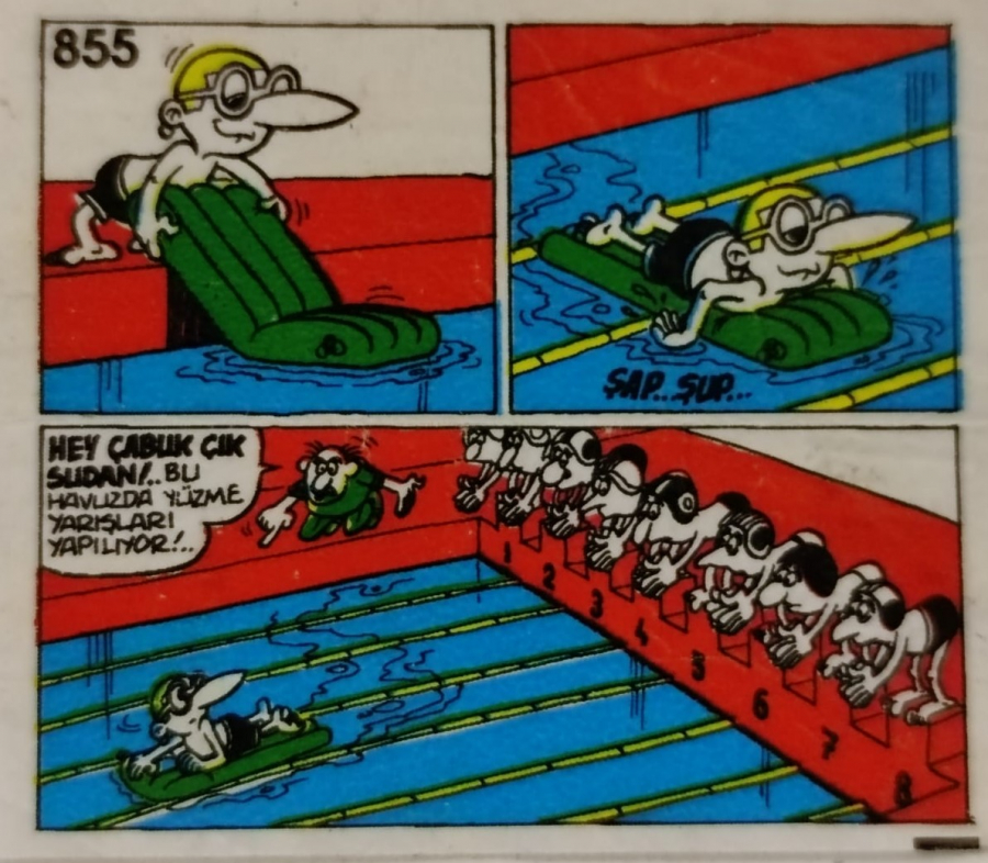  TİPİTİP SAKIZ VE CİKLET İÇERSİNDEN CIKAN YAĞLI KAGIT TÜRÜNDE RENKLİ TİFDRUK BASKI İLE KONULU MİZANSEN KARİKATÜR