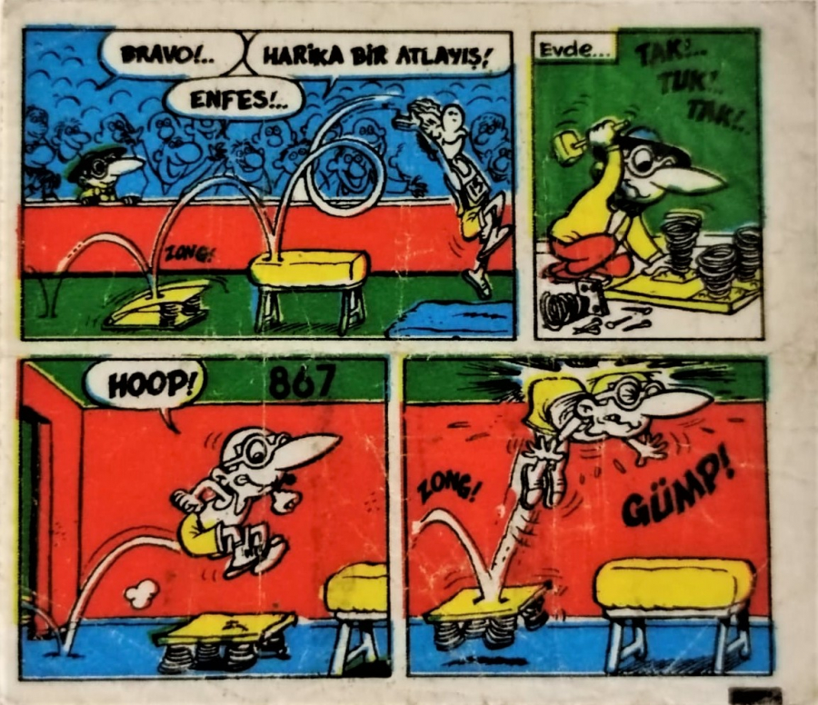  TİPİTİP SAKIZ VE CİKLET İÇERSİNDEN CIKAN YAĞLI KAGIT TÜRÜNDE RENKLİ TİFDRUK BASKI İLE KONULU MİZANSEN KARİKATÜR 