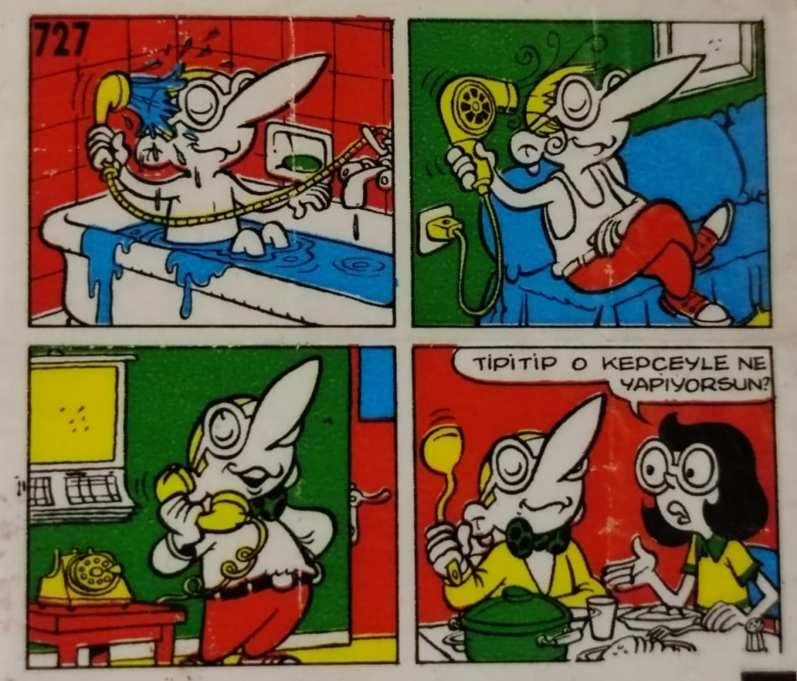  TİPİTİP SAKIZ VE CİKLET İÇERSİNDEN CIKAN YAĞLI KAGIT TÜRÜNDE RENKLİ TİFDRUK BASKI İLE KONULU MİZANSEN KARİKATÜR