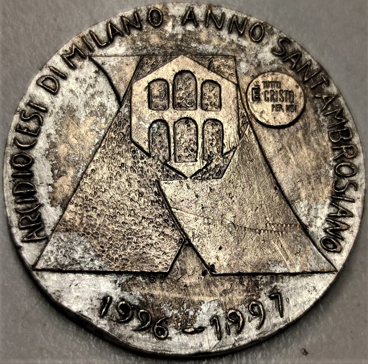 ARCIDIOCESI DI MILANO ANNO SANTAMBROSIANO MEDAGLIA  SİLVER PLATE 1996 1997 MADALYA BRONZ GÜMÜŞ KAPLAMA