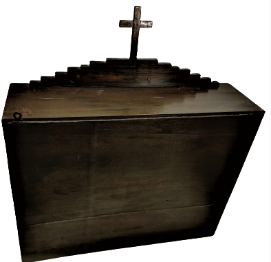 1930 ÜZERİ HAC EL YAPIMI İKONA DUA DİNSEL OBJE KOYULAN AHŞAP DOLAP CİFT CAM CERCEVE KAPILI KOMPLE MASİF