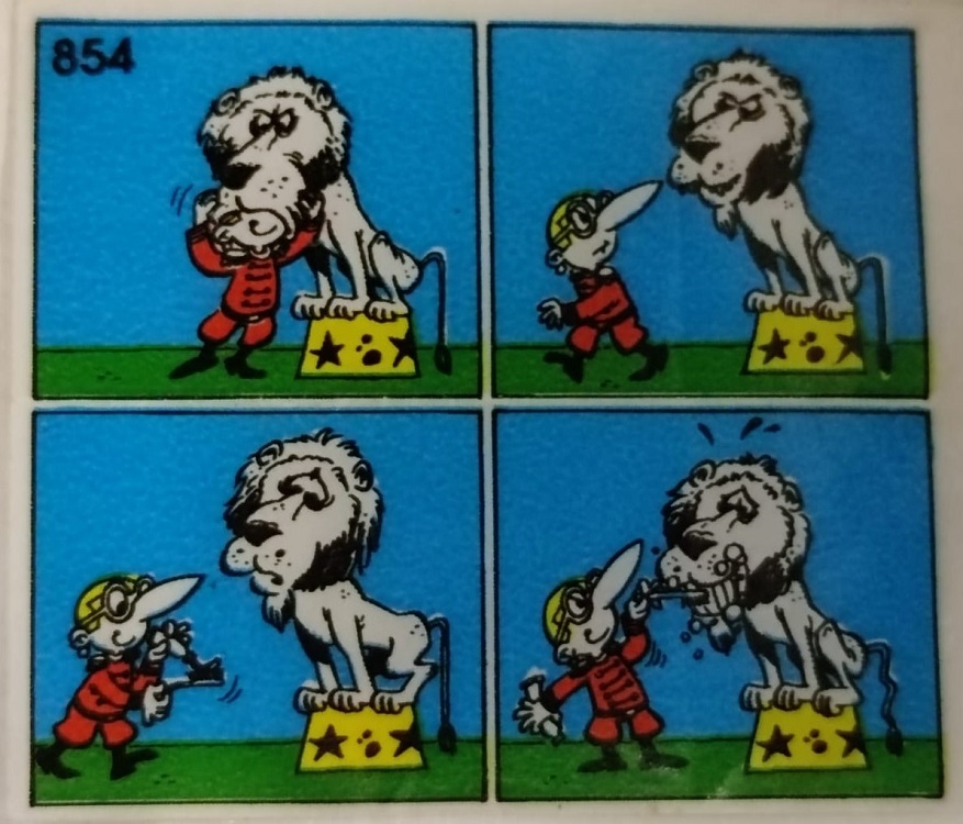 TİPİTİP SAKIZ VE CİKLET İÇERSİNDEN CIKAN YAĞLI KAGIT TÜRÜNDE RENKLİ TİFDRUK BASKI İLE KONULU MİZANSEN KARİKATÜR 