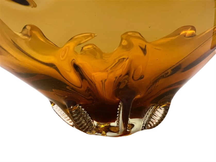 İTALYAN MURANO İŞÇİLİKLİ BÜYÜK BOY BAL RENGİ MASA SEHBA ÜZERİ MEYVA VEYA ŞEKERLİK