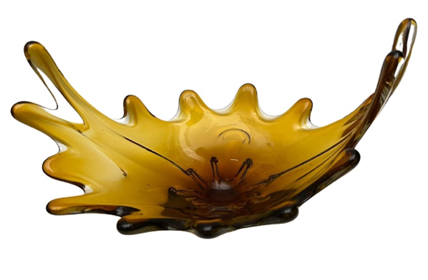 İTALYAN MURANO İŞÇİLİKLİ BÜYÜK BOY BAL RENGİ MASA SEHBA ÜZERİ MEYVA VEYA ŞEKERLİK