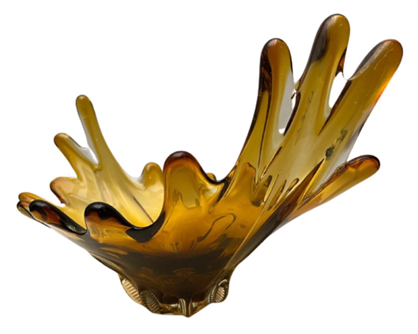 İTALYAN MURANO İŞÇİLİKLİ BÜYÜK BOY BAL RENGİ MASA SEHBA ÜZERİ MEYVA VEYA ŞEKERLİK