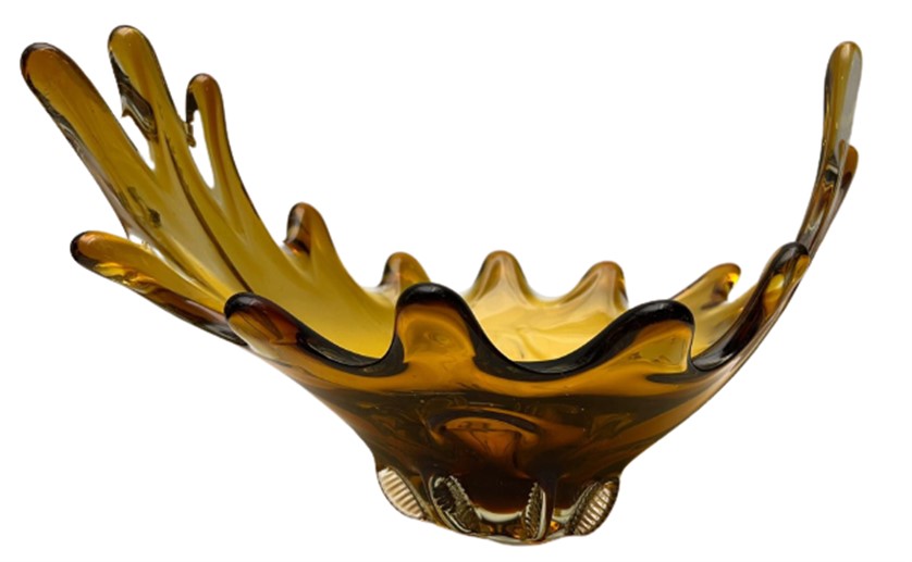 İTALYAN MURANO İŞÇİLİKLİ BÜYÜK BOY BAL RENGİ MASA SEHBA ÜZERİ MEYVA VEYA ŞEKERLİK