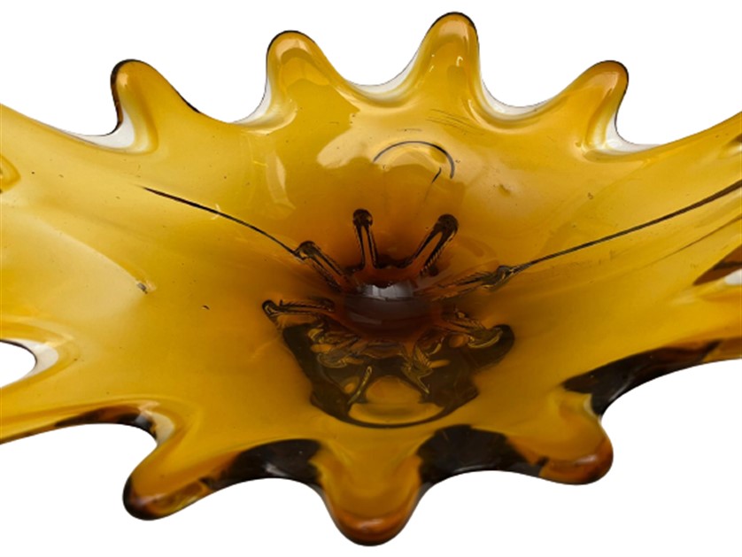 İTALYAN MURANO İŞÇİLİKLİ BÜYÜK BOY BAL RENGİ MASA SEHBA ÜZERİ MEYVA VEYA ŞEKERLİK