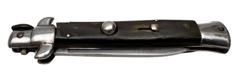 1970 ORİJİNAL KENDİ KILIFINDA BOYNUZ SAPLI OTOMATİK EMNİYET KİLİTLİ SUSTALI İTALYAN TARZ STİLETTO 