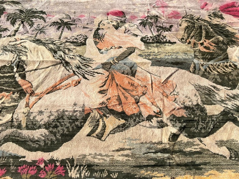 FLOŞ KADİFE DOKUMA SARAYDAN KIZ KACIRMA TEMALI BÜYÜK BOY DUVAR HALISI