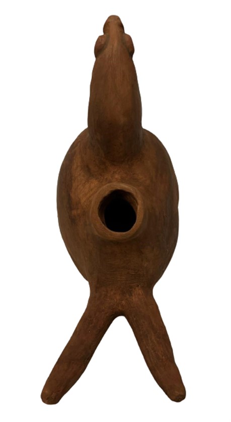 EL YAPIMI SANATCI İŞİ KİL TOPRAKTAN YAPILMIŞ HOROZ ŞEKLİNDE ÜZERİ KÖK BOYALI SURAHİ