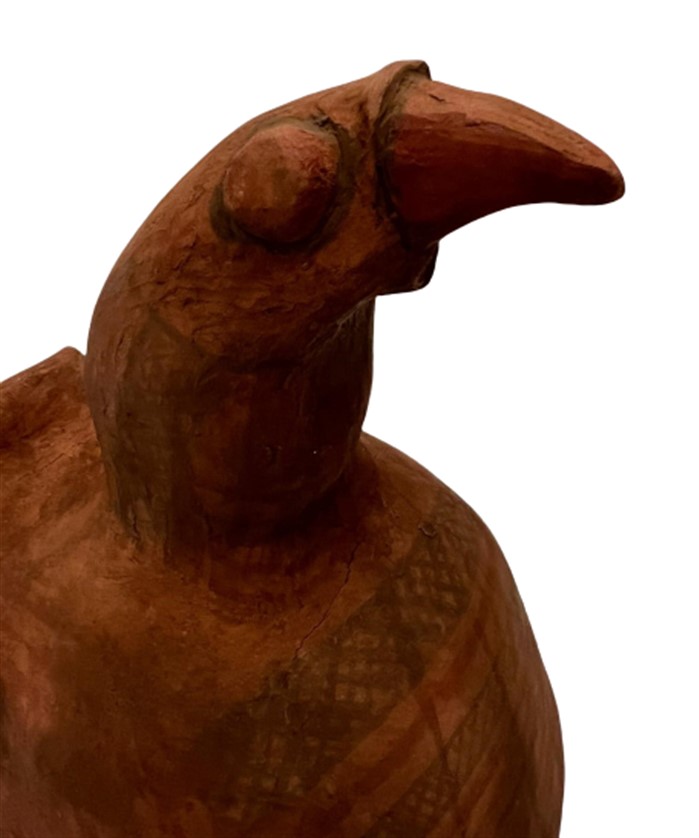 EL YAPIMI SANATCI İŞİ KİL TOPRAKTAN YAPILMIŞ HOROZ ŞEKLİNDE ÜZERİ KÖK BOYALI SURAHİ