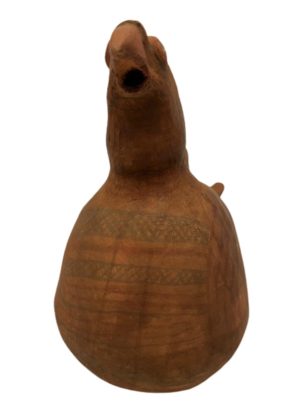 EL YAPIMI SANATCI İŞİ KİL TOPRAKTAN YAPILMIŞ HOROZ ŞEKLİNDE ÜZERİ KÖK BOYALI SURAHİ