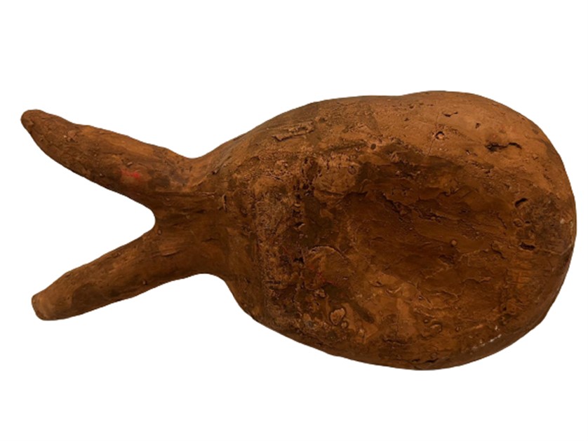 EL YAPIMI SANATCI İŞİ KİL TOPRAKTAN YAPILMIŞ HOROZ ŞEKLİNDE ÜZERİ KÖK BOYALI SURAHİ