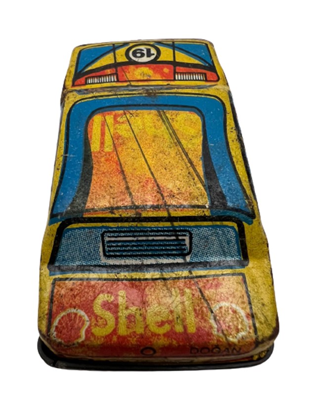 GÜREL TÜRK MALI SARI RENKDE TENEKE 19 NUMARALI SEHEEL REKLAMLI  ALT KISMI PLASTİK OYUNCAK TOFAŞ DOĞAN OYUNCAK YARIŞ ARABA