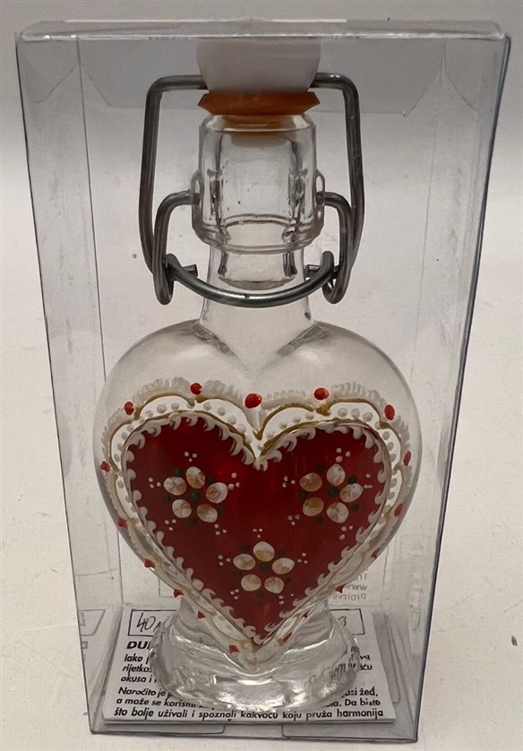 DUNJA  DOMACA RAKİJA CAM ÜJERİ EL BOYAMA KALP İŞÇİLİKLİ 50 ML MİNYATÜR İÇKİ  ŞİŞESİ KAPAGI ACILMAMIŞ DOLU KOLEKSİYON 