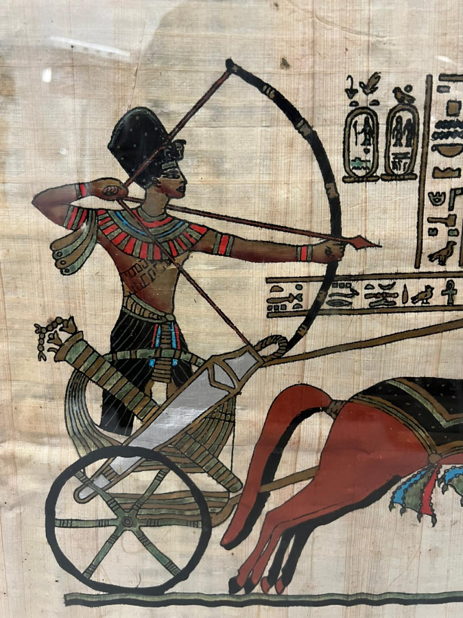 MISIR PAPİRÜS SANATINDAN EL YAPIMI KAĞIT EL CİZİM VE  BOYAMA ALİMÜNYUM METAL CERCEVESİNDE