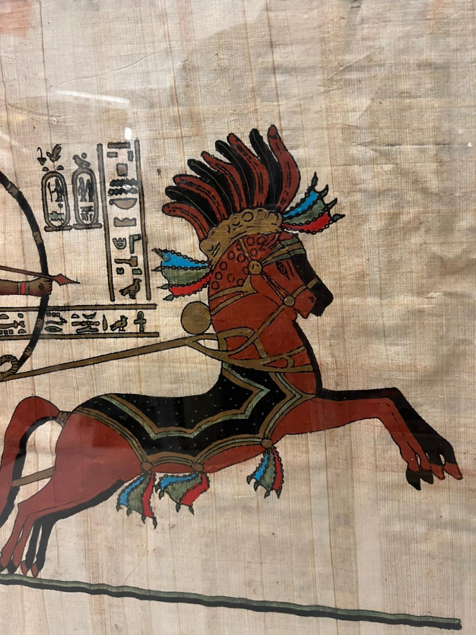 MISIR PAPİRÜS SANATINDAN EL YAPIMI KAĞIT EL CİZİM VE  BOYAMA ALİMÜNYUM METAL CERCEVESİNDE