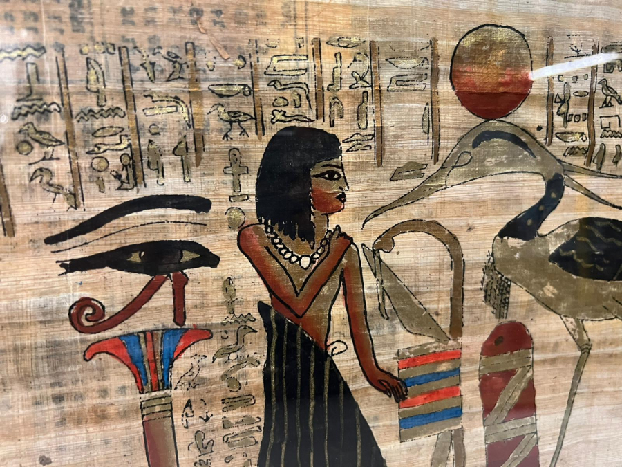 MISIR PAPİRÜS SANATINDAN EL YAPIMI KAĞIT EL CİZİM VE  BOYAMA ALİMÜNYUM METAL CERCEVESİNDE