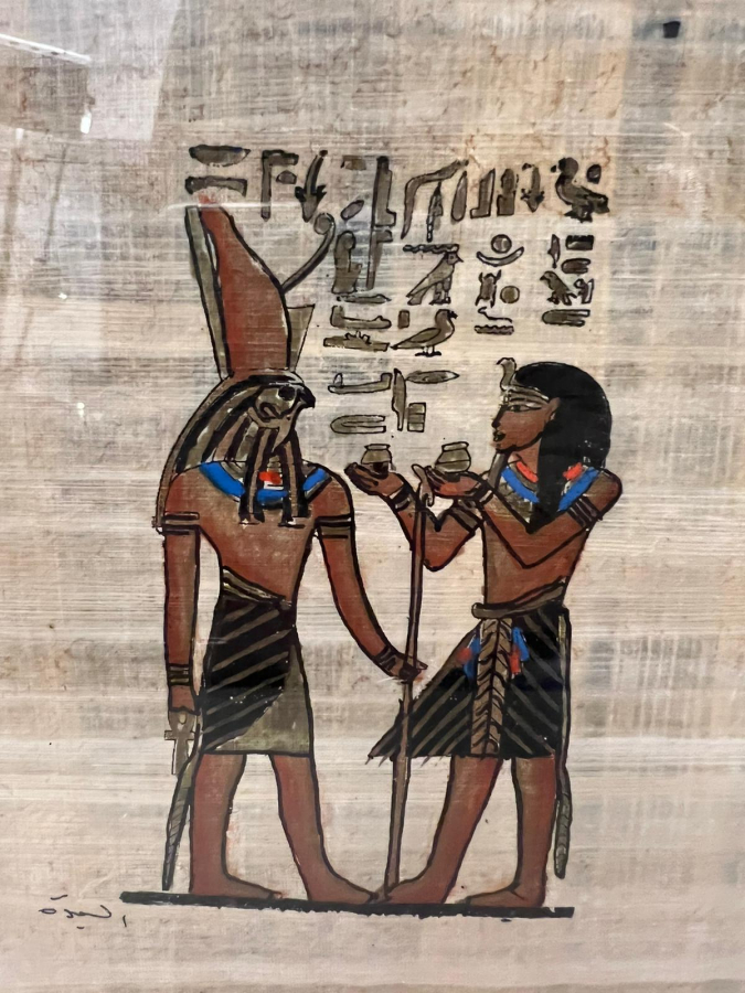 MISIR PAPİRÜS SANATINDAN EL YAPIMI KAĞIT EL CİZİM VE  BOYAMA ALİMÜNYUM METAL CERCEVESİNDE