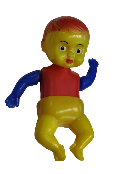 1980 TUNAY OYUNCAKLARI YERLİ KURMALI SUDA KOLLARI HAREKET EDEREK YÜZEN BEBEK GALATASARAY RENKLERİ